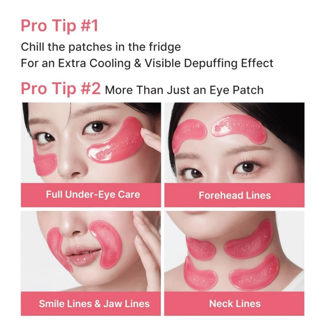 Medicube Pdrn Pink Collagen Jelly Eye Mask 6Pcs - usage tips for under-eye, forehead, smile lines and neck