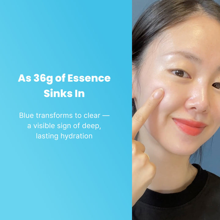 Blue hydrogel mask turns clear as 36g of essence sinks in