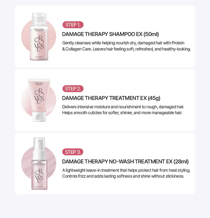 GROWUS Damage Therapy Travel Kit (Shampoo 50ml +Treatment 45g+No wash treatment)