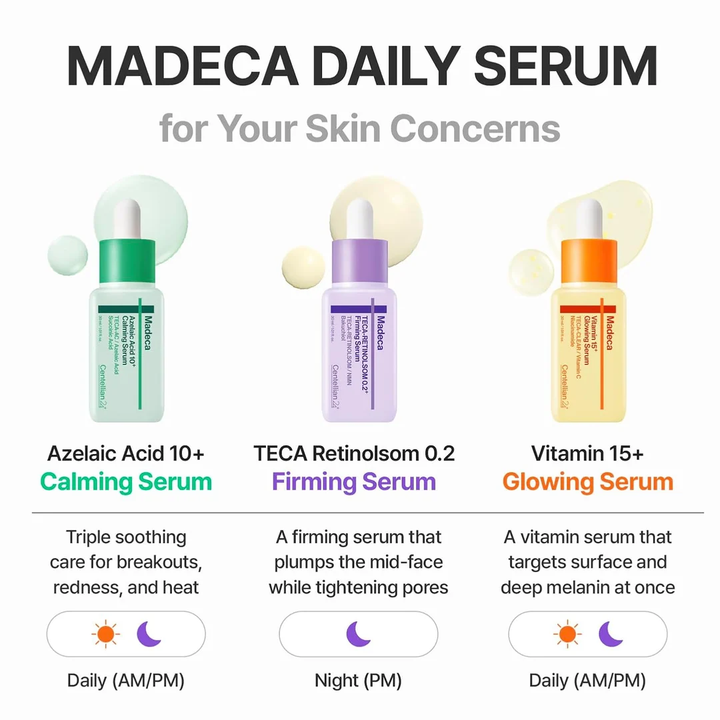 CENTELLIAN24 Madeca daily serum range Azelaic Acid 10 Calming Retinolsom Firming and Vitamin 15 Glowing