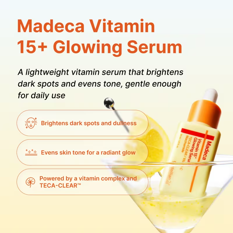CENTELLIAN24 Madeca Vitamin 15 Glowing Serum benefits brightens dark spots and evens tone